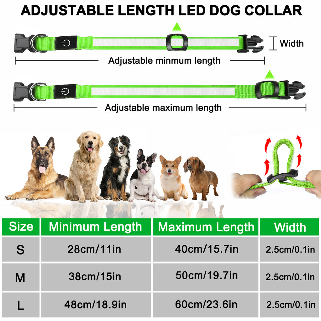 LED Dog Collar – Rechargeable Light Up Collar with 3 Flash Modes, Adjustable for Small Medium Large Dogs