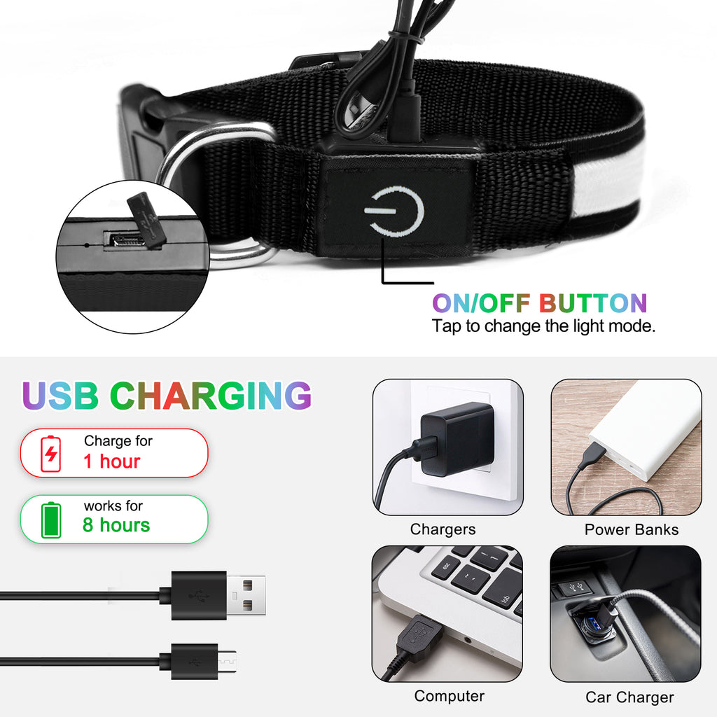 LED Dog Collar – Rechargeable Light Up Collar with 3 Flash Modes, Adjustable for Small Medium Large Dogs