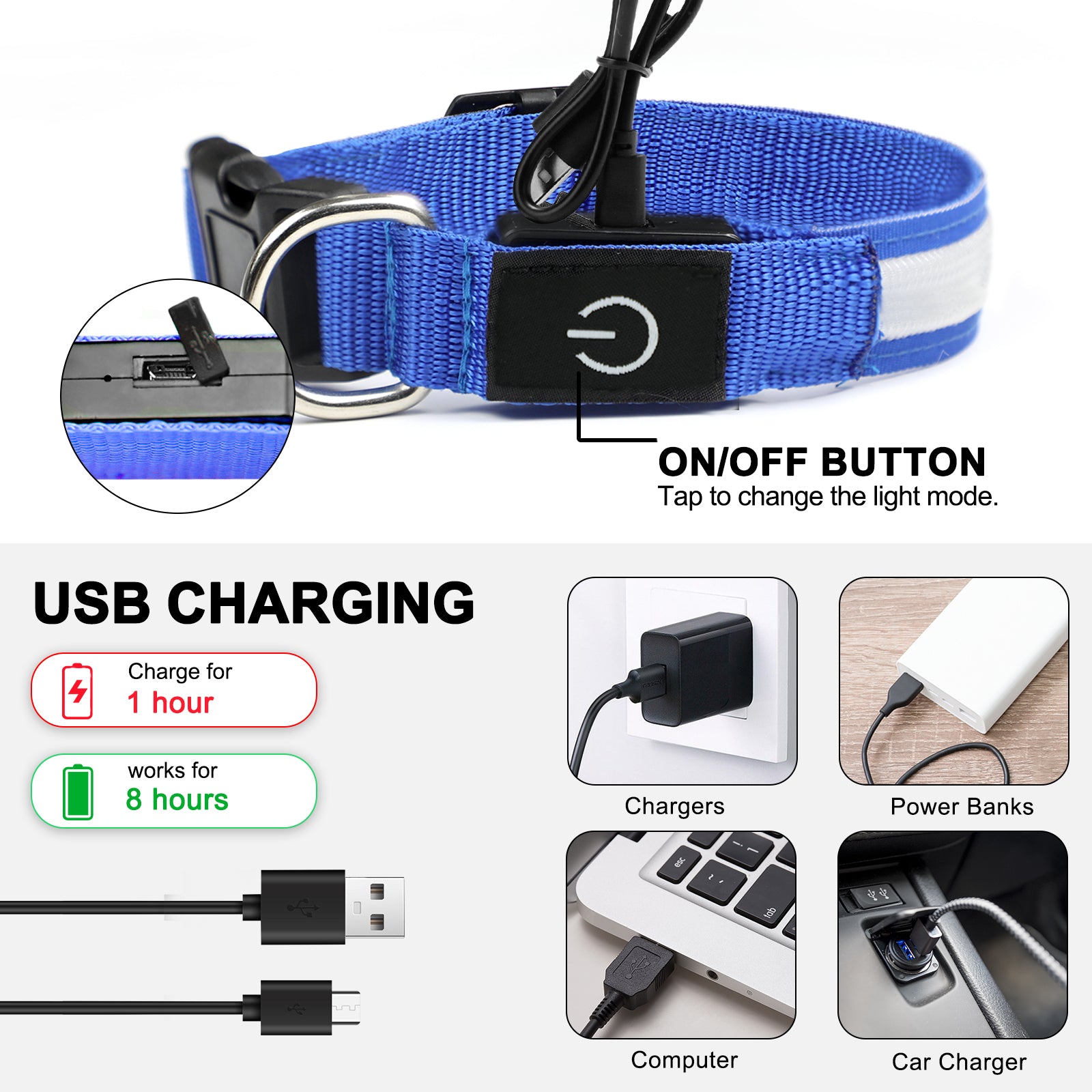 LED Dog Collar – Rechargeable Light Up Collar with 3 Flash Modes, Adjustable for Small Medium Large Dogs