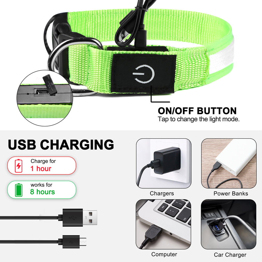 LED Dog Collar – Rechargeable Light Up Collar with 3 Flash Modes, Adjustable for Small Medium Large Dogs