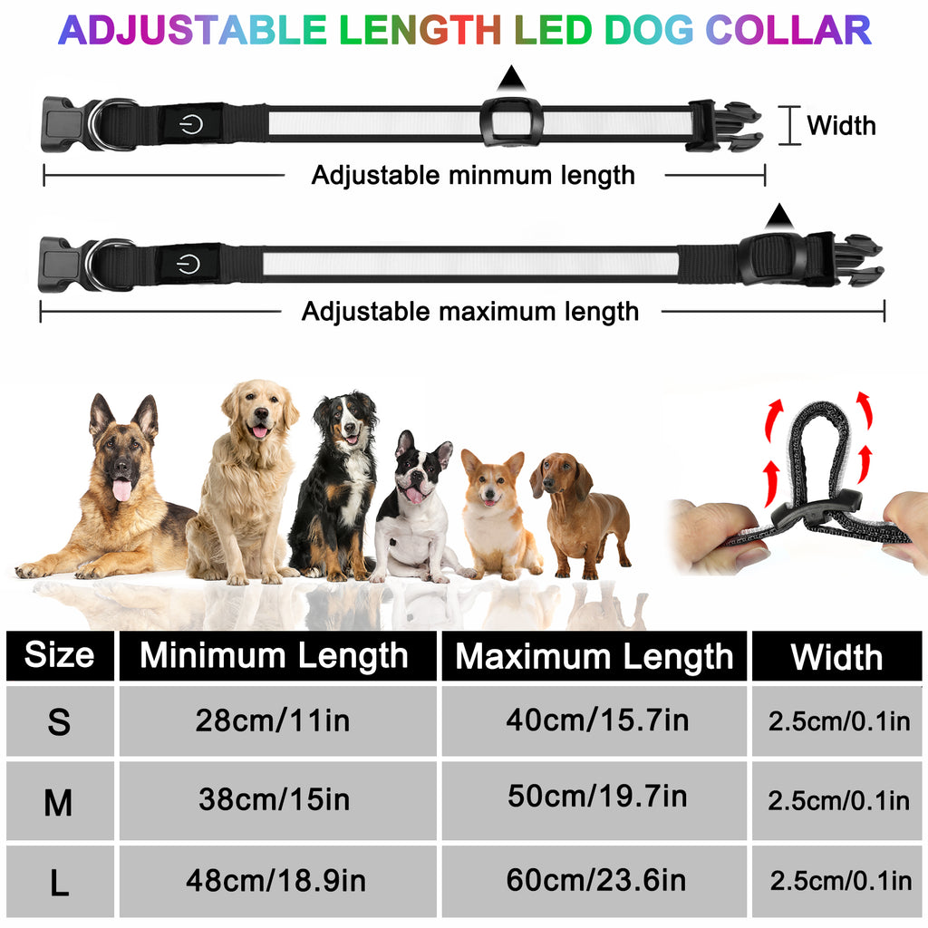 LED Dog Collar – Rechargeable Light Up Collar with 3 Flash Modes, Adjustable for Small Medium Large Dogs