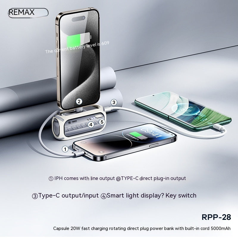 Capsule Mini Power Bank 5000mAh 20W Fast Charge USB-C Foldable Stand